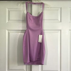 Tobi Lattice Back Mini Purple Halter Dress M